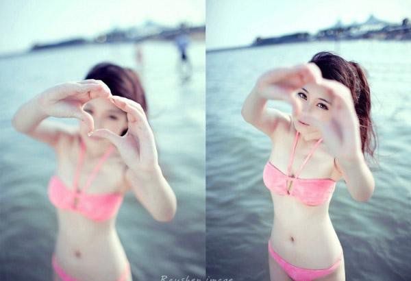 粉色比基尼萌妹子海边清纯写真