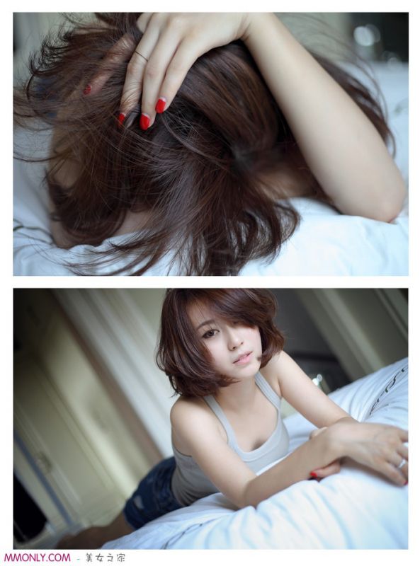 背心牛仔热裤美女清纯迷人写真