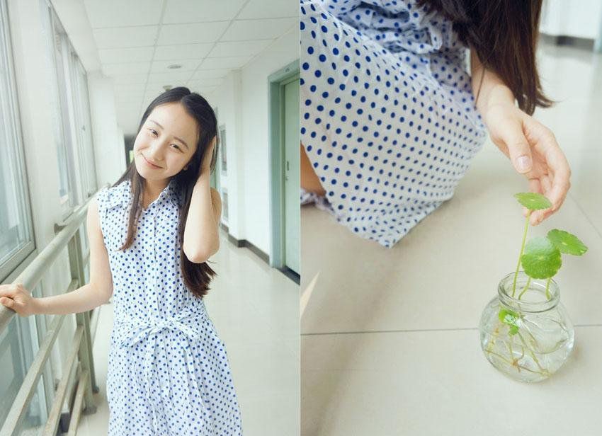 90后萌妹子花裙写真展甜美笑容