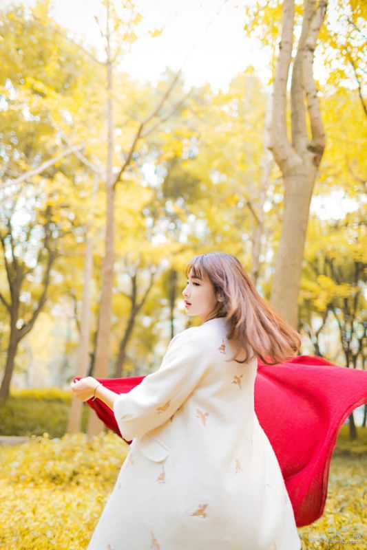 清纯学生妹苏夏户外银杏树下唯美写真图片第2张