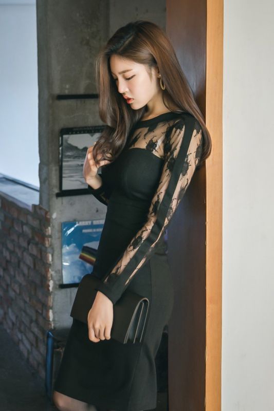 黑蕾丝长腿模特美女火辣蜂腰妖娆美胸诱惑性感图片