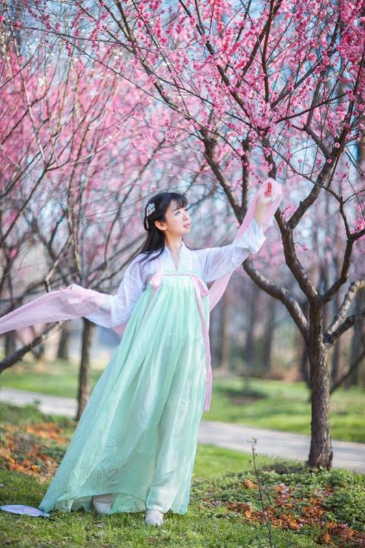 古装甜美少女户外樱花桃林唯美清新迷人写真