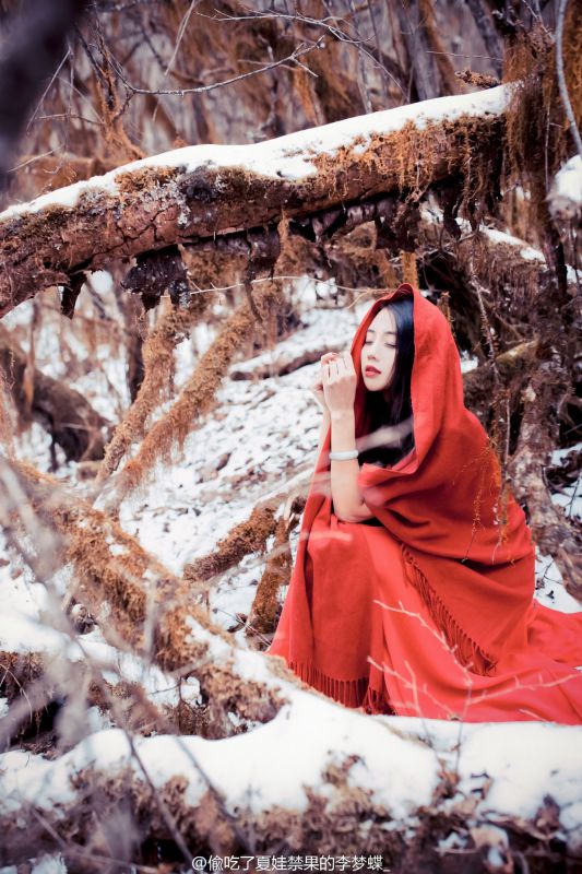 长发公主李梦蝶雪地清纯唯美图片