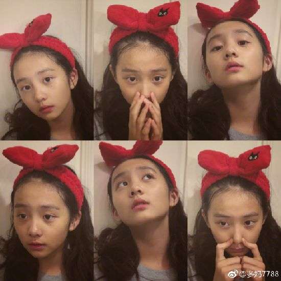 多多戴红色蝴蝶结似小魔女 网友：这一家都是什么神仙颜值