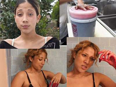 嫩模为保青春用猪血洗澡！