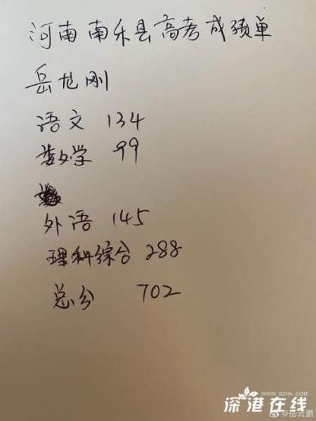 岳云鹏手写高考成绩单 他高考多少分?